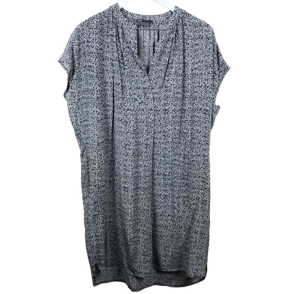 Vince 100% Silk Printed Shift Dress Tunic Black
